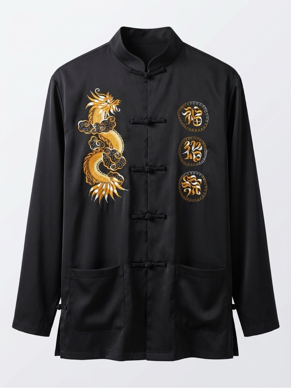 Vintage-Style Chinese Tang Suit
Jacket - Black with Gold Dragon Embroidery (M) - Picture 2 of 13